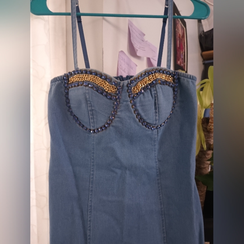 Haute Monde Blue Denim Overalls with Gold Details
